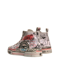 Dolce & Gabbana White Cotton Graffiti High Top Sneakers Shoes