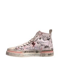 Dolce & Gabbana White Cotton Graffiti High Top Sneakers Shoes