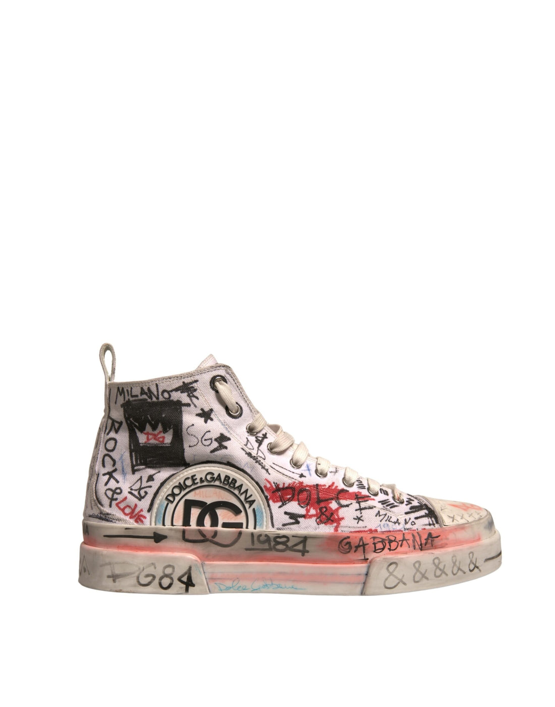 Dolce & Gabbana White Cotton Graffiti High Top Sneakers Shoes