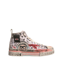 Dolce & Gabbana White Cotton Graffiti High Top Sneakers Shoes