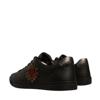 Dolce & Gabbana Black Leather Heart Embellished Sneakers Shoes