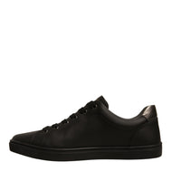 Dolce & Gabbana Black Leather Heart Embellished Sneakers Shoes