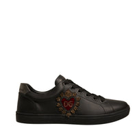 Dolce & Gabbana Black Leather Heart Embellished Sneakers Shoes