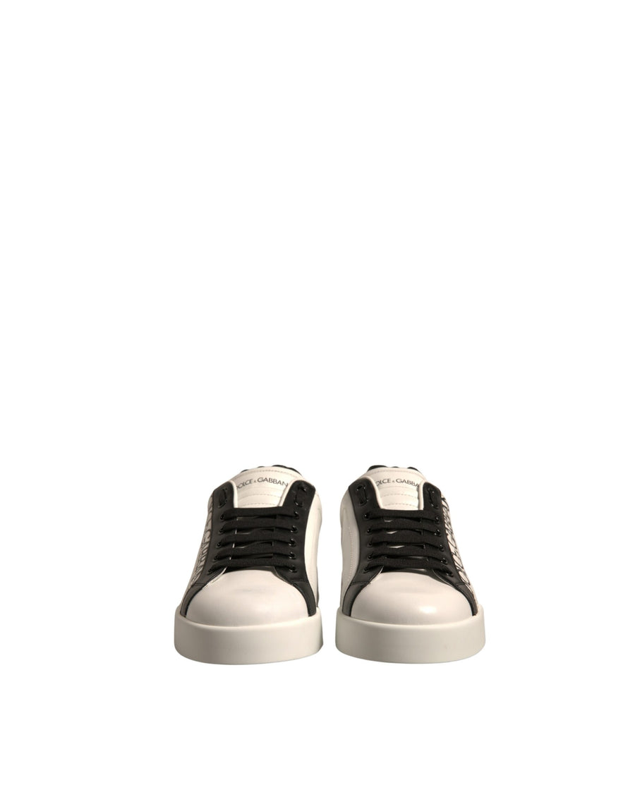 Dolce & Gabbana White Black Leather Crown Milano Sneakers Shoes