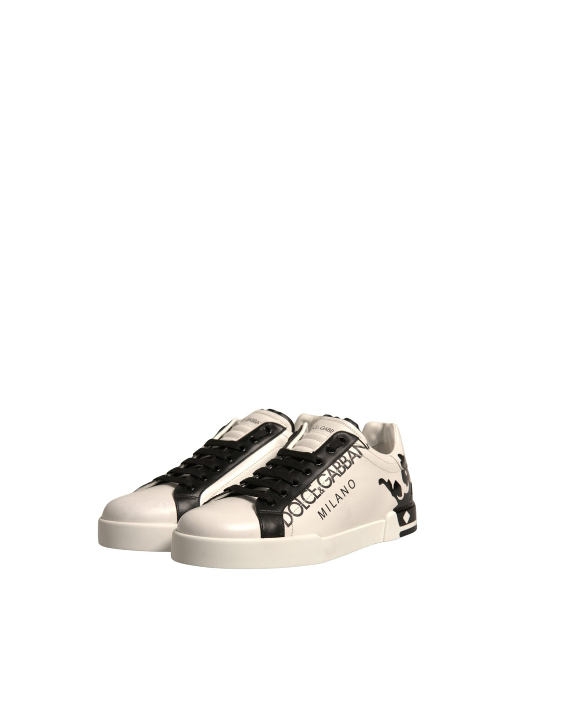 Dolce & Gabbana White Black Leather Crown Milano Sneakers Shoes