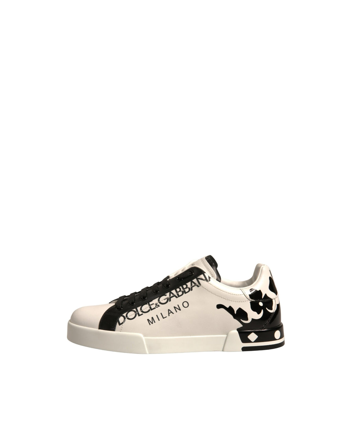 Dolce & Gabbana White Black Leather Crown Milano Sneakers Shoes