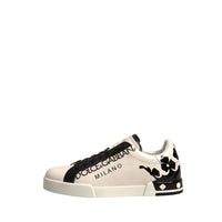 Dolce & Gabbana White Black Leather Crown Milano Sneakers Shoes