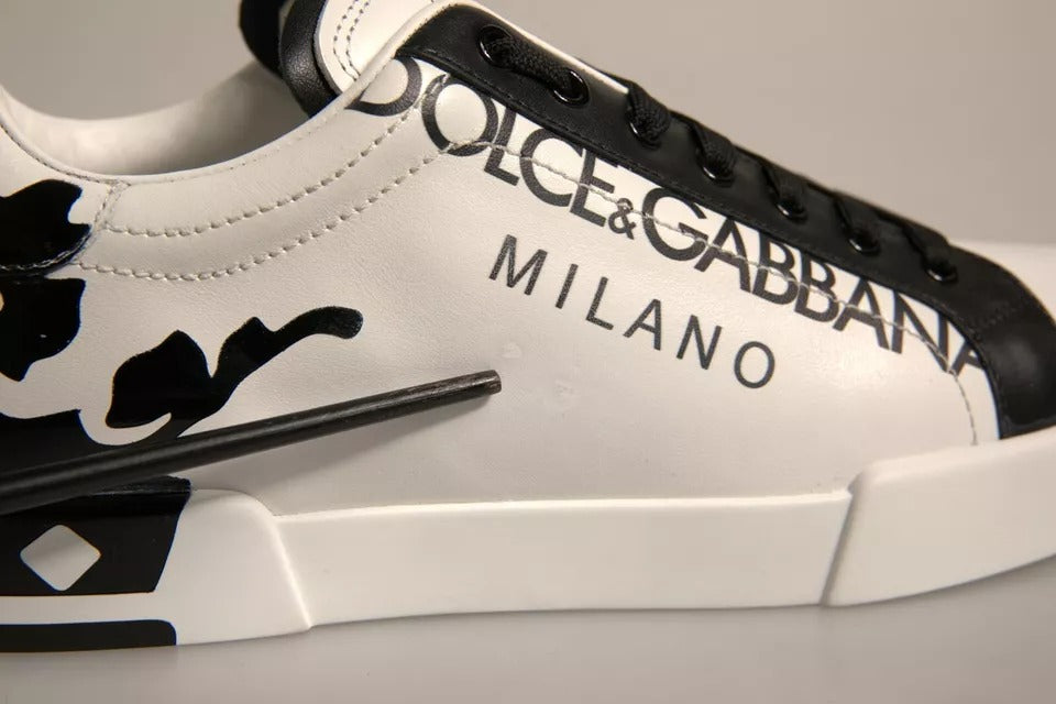 Dolce & Gabbana White Black Leather Crown Milano Sneakers Shoes