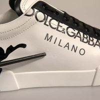 Dolce & Gabbana White Black Leather Crown Milano Sneakers Shoes