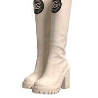 Dolce & Gabbana White DG Logo Hi Trekking Plateau Biker Boots Shoes