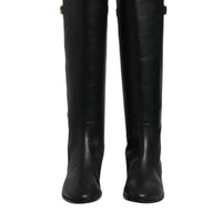 Dolce & Gabbana Black DG Logo Calf Leather High Boots Shoes