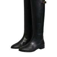 Dolce & Gabbana Black DG Logo Calf Leather High Boots Shoes