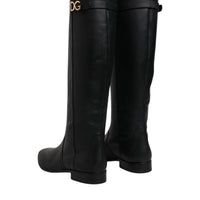 Dolce & Gabbana Black DG Logo Calf Leather High Boots Shoes