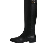 Dolce & Gabbana Black DG Logo Calf Leather High Boots Shoes