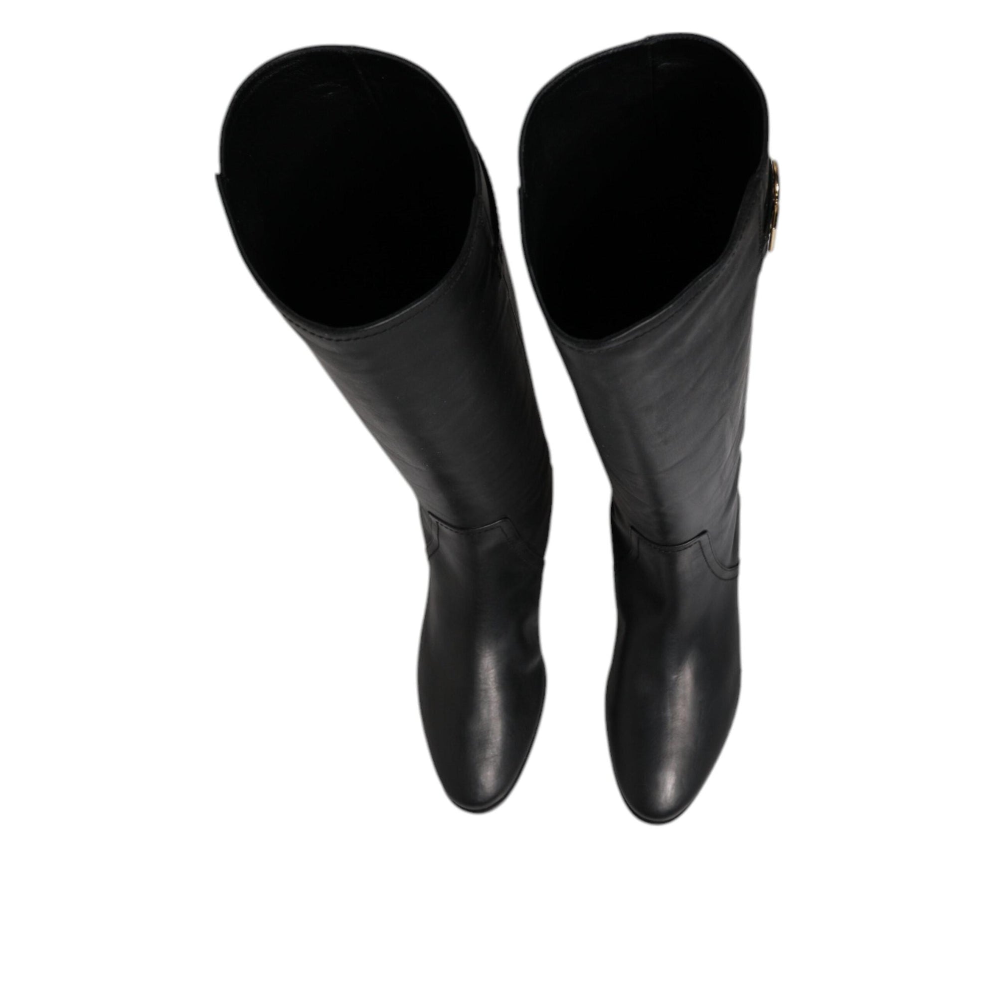 Dolce &amp; Gabbana Black DG Logo Calf Leather High Boots Shoes