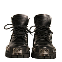 Dolce & Gabbana Black Leather Studded Trekking Boots Shoes