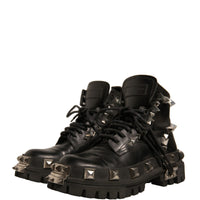 Dolce & Gabbana Black Leather Studded Trekking Boots Shoes