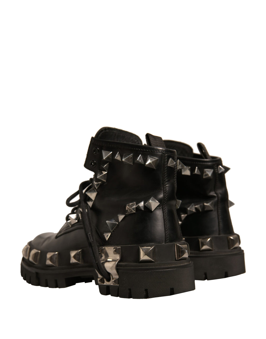 Dolce & Gabbana Black Leather Studded Trekking Boots Shoes