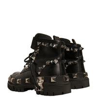 Dolce & Gabbana Black Leather Studded Trekking Boots Shoes