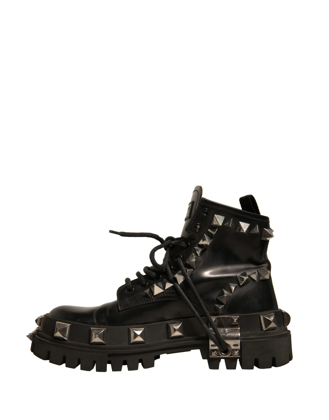 Dolce & Gabbana Black Leather Studded Trekking Boots Shoes