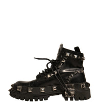 Dolce & Gabbana Black Leather Studded Trekking Boots Shoes