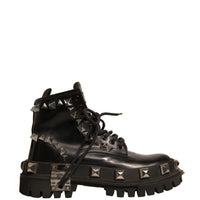 Dolce & Gabbana Black Leather Studded Trekking Boots Shoes