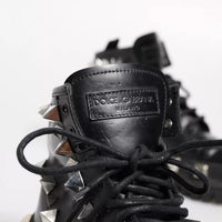 Dolce & Gabbana Black Leather Studded Trekking Boots Shoes