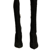 Dolce & Gabbana Black Suede Stiletto Knee High Boots Shoes