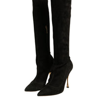 Dolce & Gabbana Black Suede Stiletto Knee High Boots Shoes