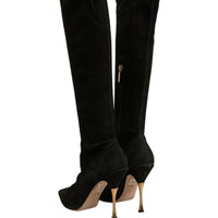 Dolce & Gabbana Black Suede Stiletto Knee High Boots Shoes