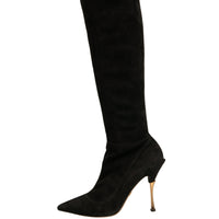 Dolce & Gabbana Black Suede Stiletto Knee High Boots Shoes