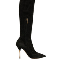 Dolce & Gabbana Black Suede Stiletto Knee High Boots Shoes