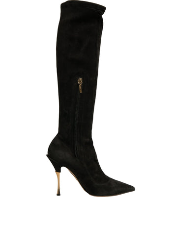 Dolce & Gabbana Black Suede Stiletto Knee High Boots Shoes