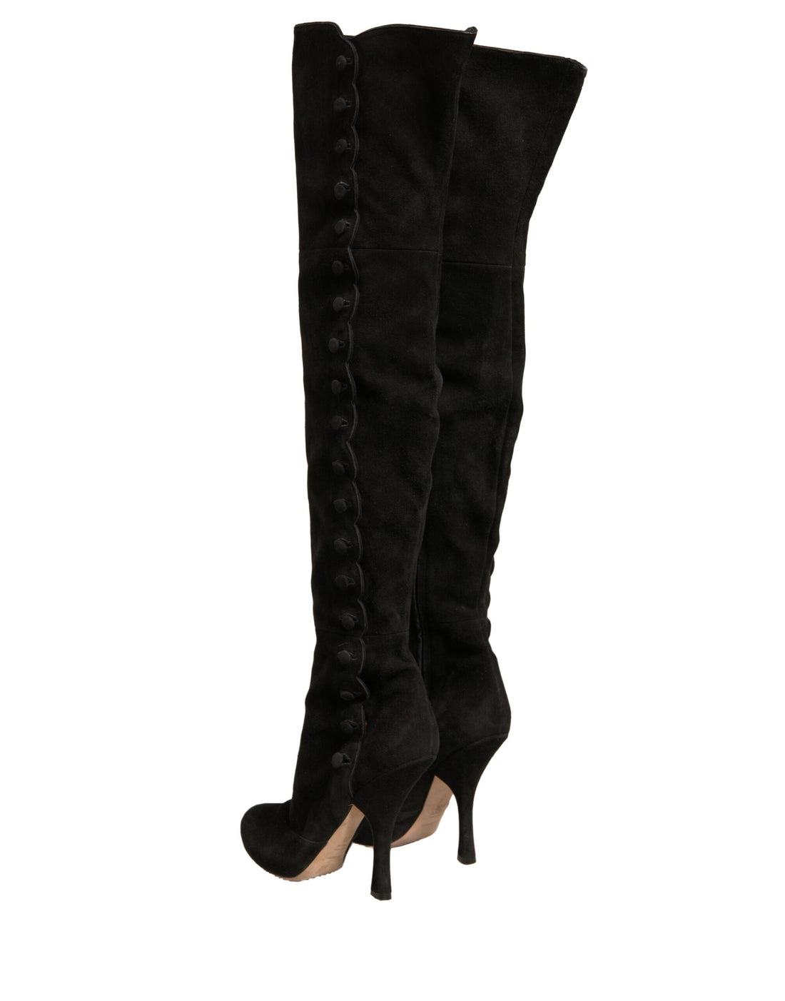 Dolce & Gabbana Black Suede Heels Knee High Boots Shoes