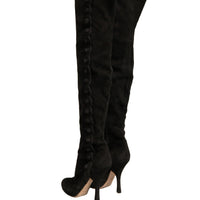 Dolce & Gabbana Black Suede Heels Knee High Boots Shoes