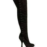 Dolce & Gabbana Black Suede Heels Knee High Boots Shoes