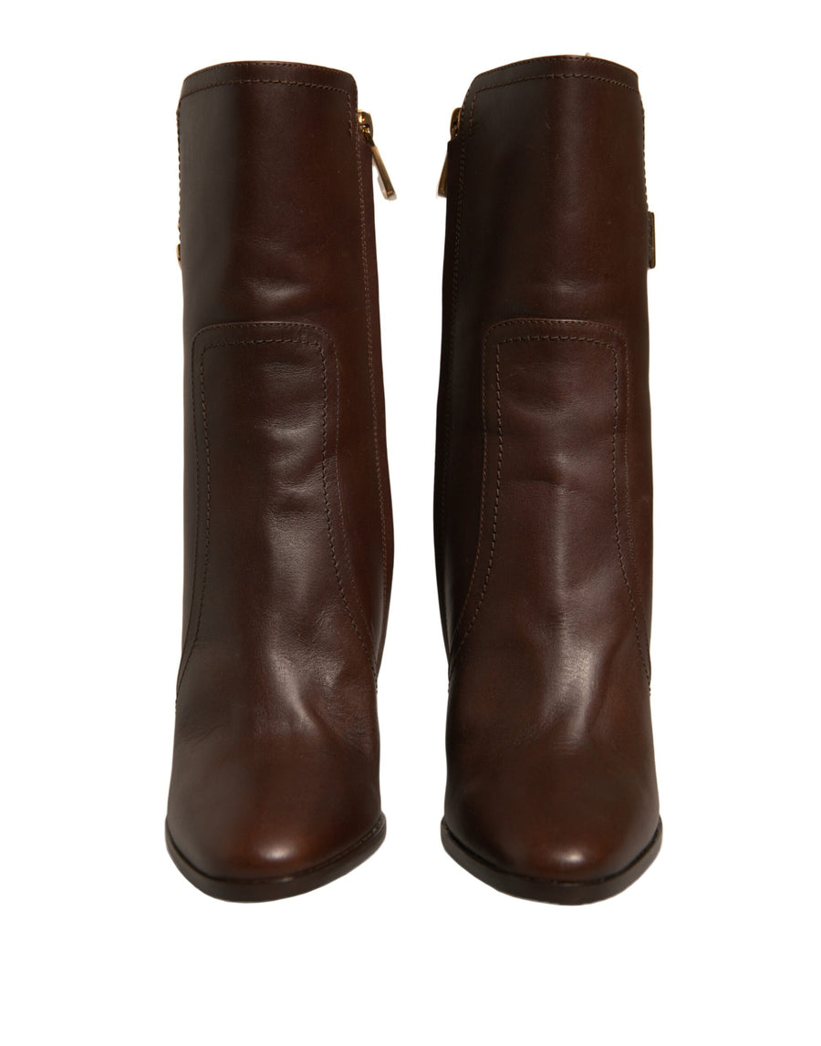 Dolce & Gabbana Brown Leather Heels Mid Calf Boots Shoes