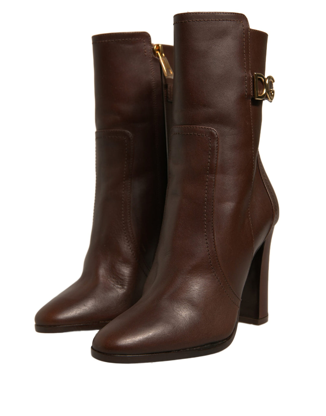 Dolce & Gabbana Brown Leather Heels Mid Calf Boots Shoes