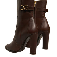 Dolce & Gabbana Brown Leather Heels Mid Calf Boots Shoes