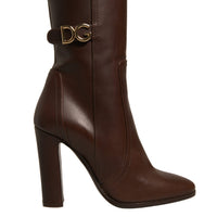 Dolce & Gabbana Brown Leather Heels Mid Calf Boots Shoes