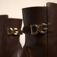 Dolce & Gabbana Brown Leather Heels Mid Calf Boots Shoes