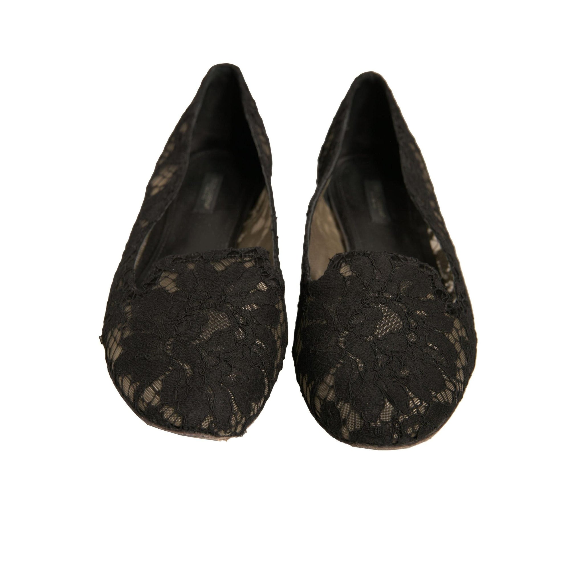 Dolce &amp; Gabbana Black Taormina Lace Slip On Flats Shoes