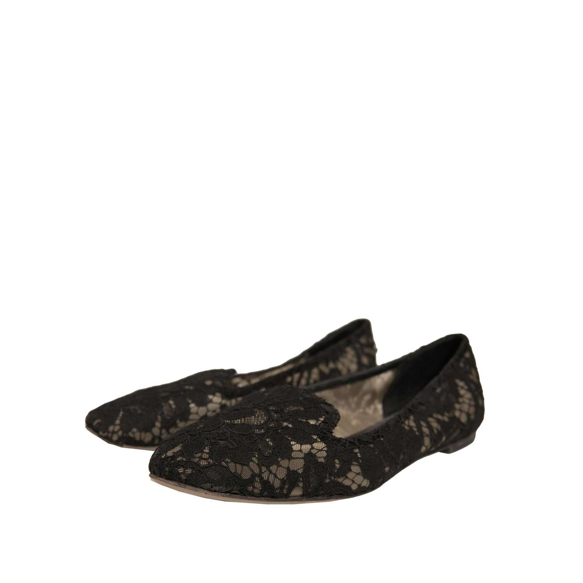 Dolce &amp; Gabbana Black Taormina Lace Slip On Flats Shoes