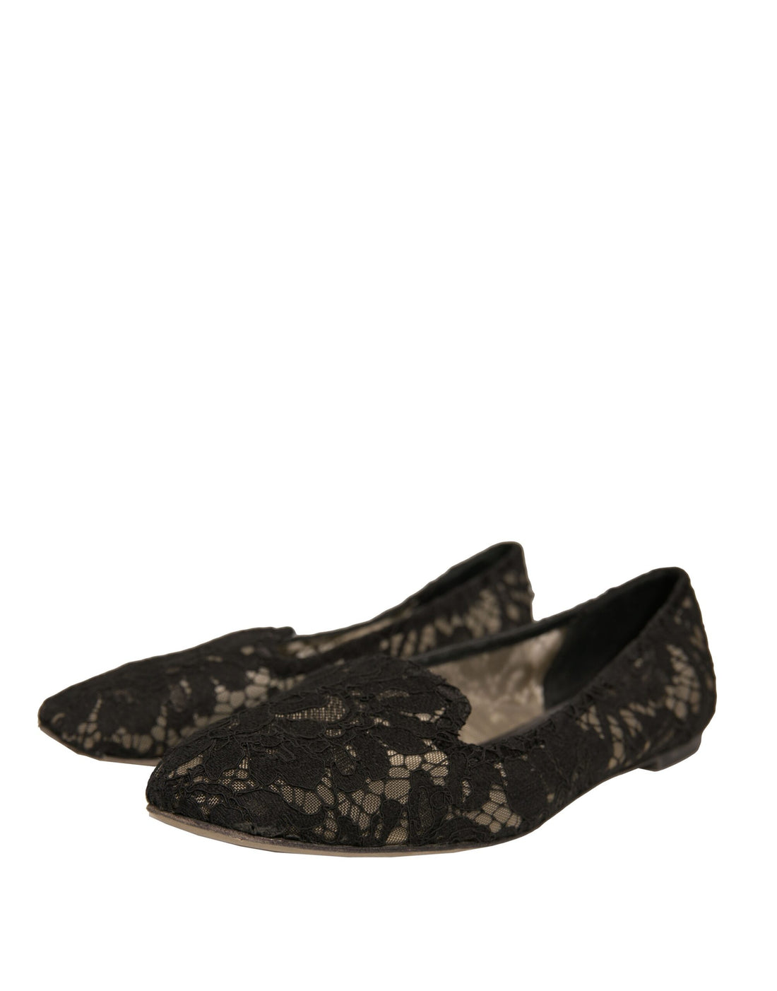 Dolce & Gabbana Black Taormina Lace Slip On Flats Shoes