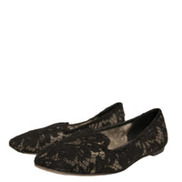 Dolce & Gabbana Black Taormina Lace Slip On Flats Shoes