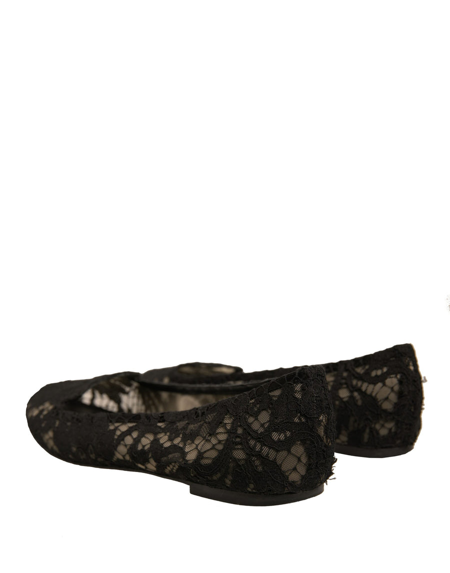 Dolce & Gabbana Black Taormina Lace Slip On Flats Shoes