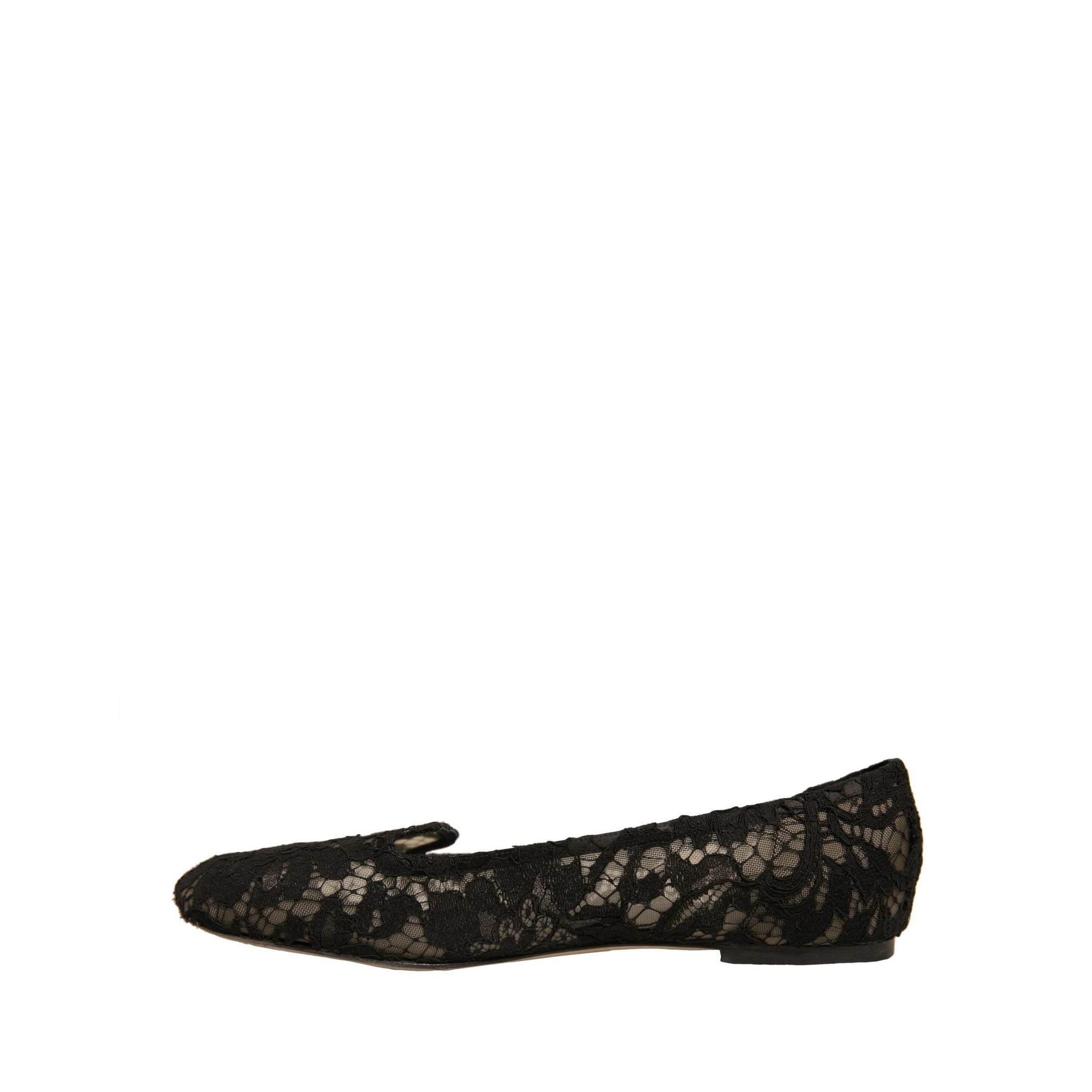 Dolce &amp; Gabbana Black Taormina Lace Slip On Flats Shoes