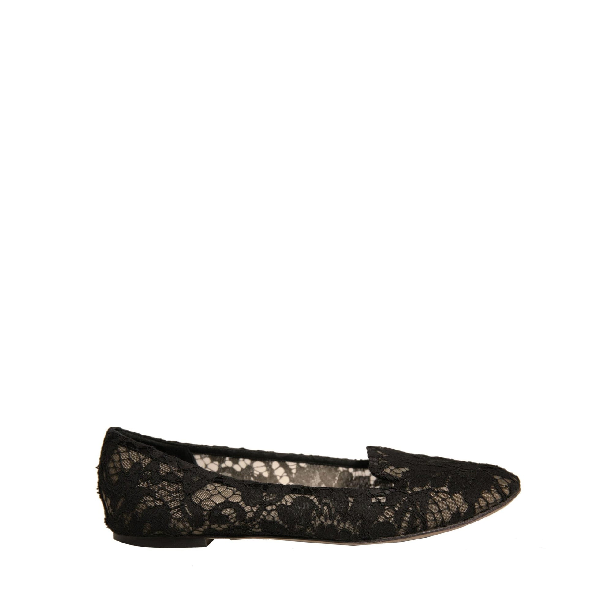 Dolce &amp; Gabbana Black Taormina Lace Slip On Flats Shoes