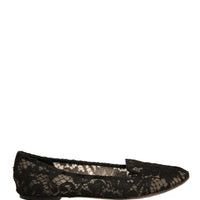 Dolce & Gabbana Black Taormina Lace Slip On Flats Shoes