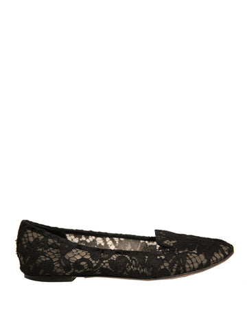 Dolce & Gabbana Black Taormina Lace Slip On Flats Shoes